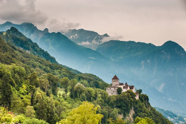 Vaduz Kalesi ve Alpler, Lichtenstein geniş görünümünü