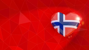 Norveç Krallığı ulusal bayrak 3D kalp geçmişi. 3d illüstrasyon