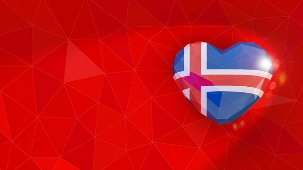 Εθνική σημαία της Ισλανδίας 3d φόντο καρδιά. 3D εικονογράφηση — Φωτογραφία Αρχείου