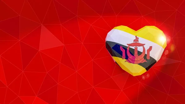 Nation of Brunei the Abode of Peace national flag 3D heart backg — Φωτογραφία Αρχείου