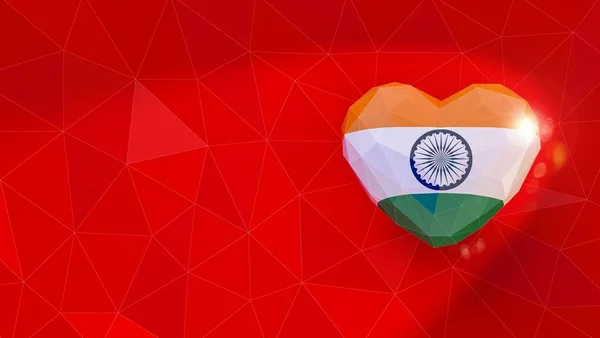 République de l'Inde drapeau national 3D fond de coeur. Illustrtra 3D — Photo