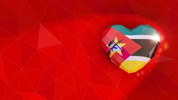 Köztársaság Mozambiki nemzeti zászló 3d szív háttér. 3d beteg — Stock Fotó
