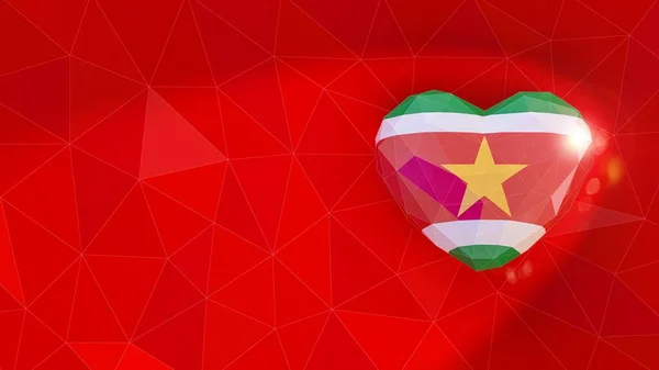 Köztársaság Suriname nemzeti zászló 3d szív háttér. 3d illus — Stock Fotó