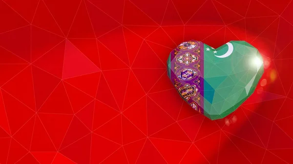 Repubblica del Turkmenistan bandiera nazionale 3D sfondo del cuore. 3D i — Foto Stock