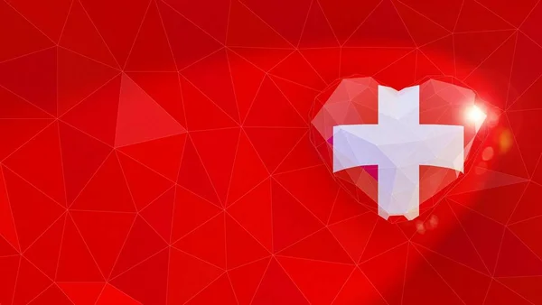 Ελβετική Συνομοσπονδία εθνική σημαία 3d φόντο καρδιά. 3d δυσπιστία — Φωτογραφία Αρχείου
