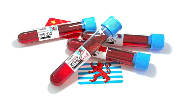 Großherzogtum Luxemburg Nationalflagge Wuhan 2019 Ncov Virus Bio Teströhrchen Illustration — Stockfoto