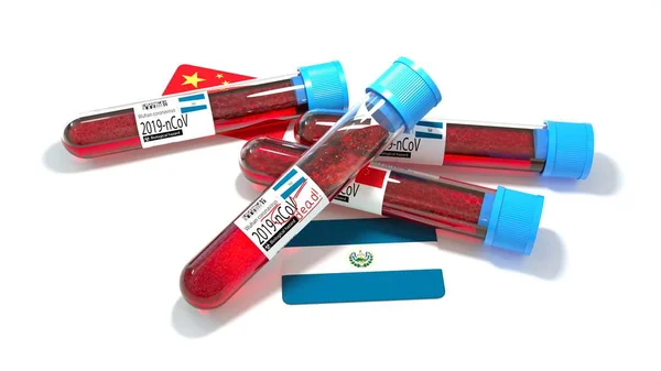 Republiek Salvador Nationale Vlag Wuhan 2019 Ncov Virus Bio Reageerbuis — Stockfoto