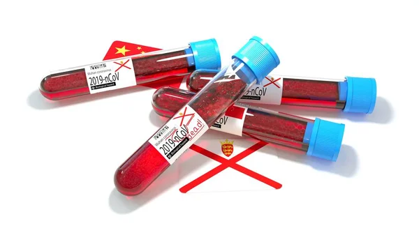 Bailiwick Jersey Nemzeti Zászló Wuhan 2019 Ncov Vírus Biovírus Kémcső — Stock Fotó