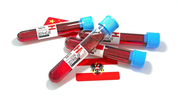 Republik Österreich Nationalflagge Wuhan 2019 Ncov Virus Bio Reagenzglas Illustration — Stockfoto