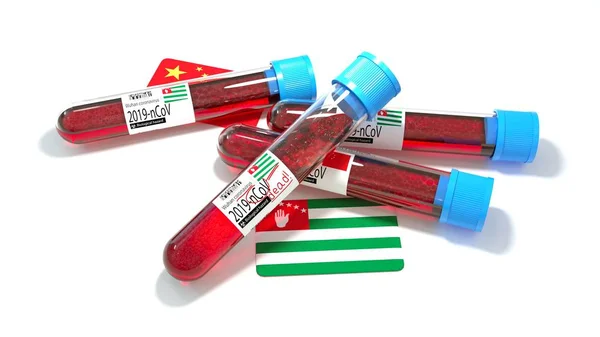 Köztársaság Abházia Nemzeti Zászló Wuhan 2019 Ncov Vírus Biovírus Kémcső — Stock Fotó