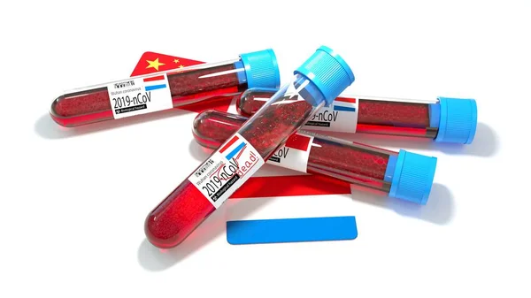 Hollandia Nemzeti Zászló Wuhan 2019 Ncov Virus Bio Test Tube — Stock Fotó