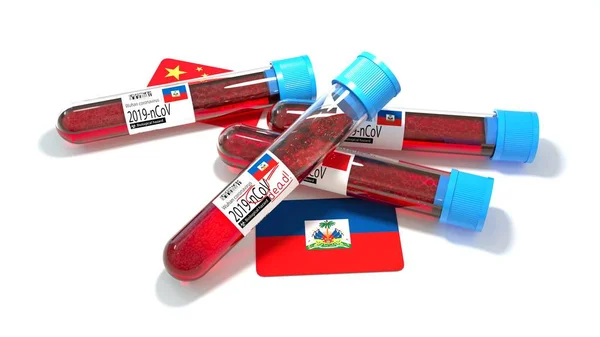Republik Haiti Nationalflagge Wuhan 2019 Ncov Virus Bio Reagenzglas Illustration — Stockfoto