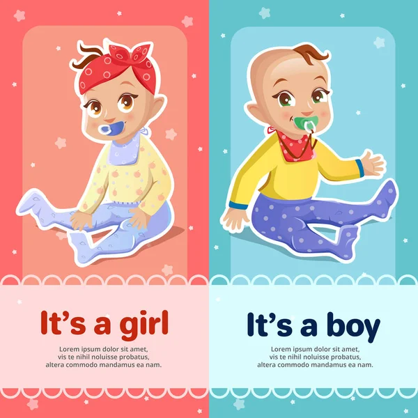 Το ένα αγόρι s και s μια εικονογράφηση διάνυσμα κορίτσι για σχέδιο ευχετήρια κάρτα για νεογέννητο μωρό ντους — Διανυσματικό Αρχείο