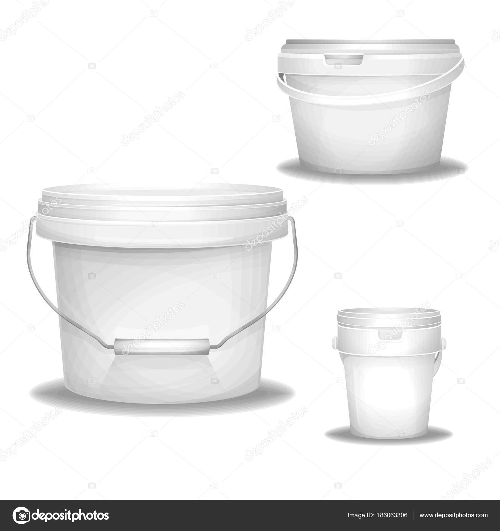 Plastic bucket vector illustration of 3d realistic plastic buckets