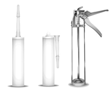 Silikon silah vektör çizim 3d izole gerçekçi dolgu macunu silikon veya doldurmayı silah ve plastik tüpler