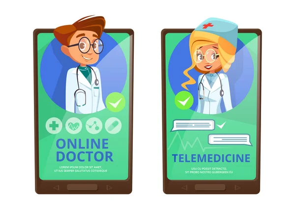 Doctor en línea telemedicina vector de dibujos animados — Vector de stock