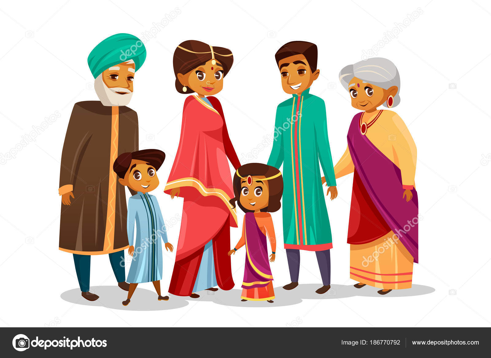 Vector cartoon indian family in national costume Stock Vector by