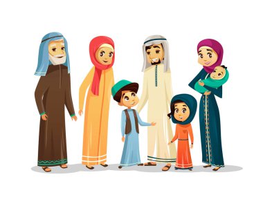 vektör karikatür Arap aile karakter kümesi