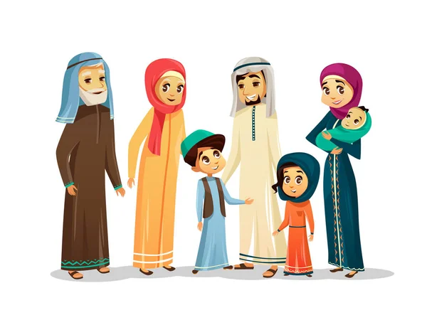 Vector cartoon arab family characters set — Stock Vector
