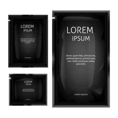 Siyah vektör boş poşet, folyo çanta paketi mockup