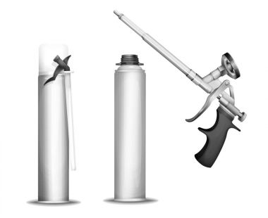 İnşaat köpük şişesi vektör çizim 3d izole gerçekçi Pu köpük püskürtme silahı mockup modeli