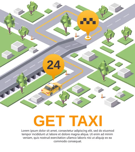 Vector obtener aplicación de taxi plantilla de publicidad — Archivo Imágenes Vectoriales