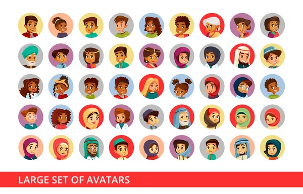 Rede social usuário avatares vetor desenho animado ilustração de pessoas e crianças nacionalidade diferente para ícones de perfil de bate-papo —  Vetores de Stock