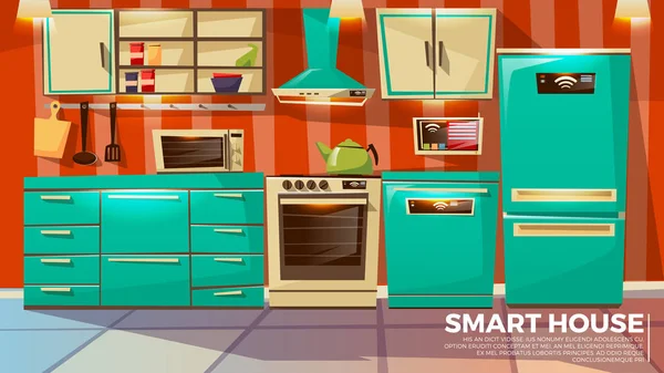 Interior de cocina inteligente moderna — Vector de stock