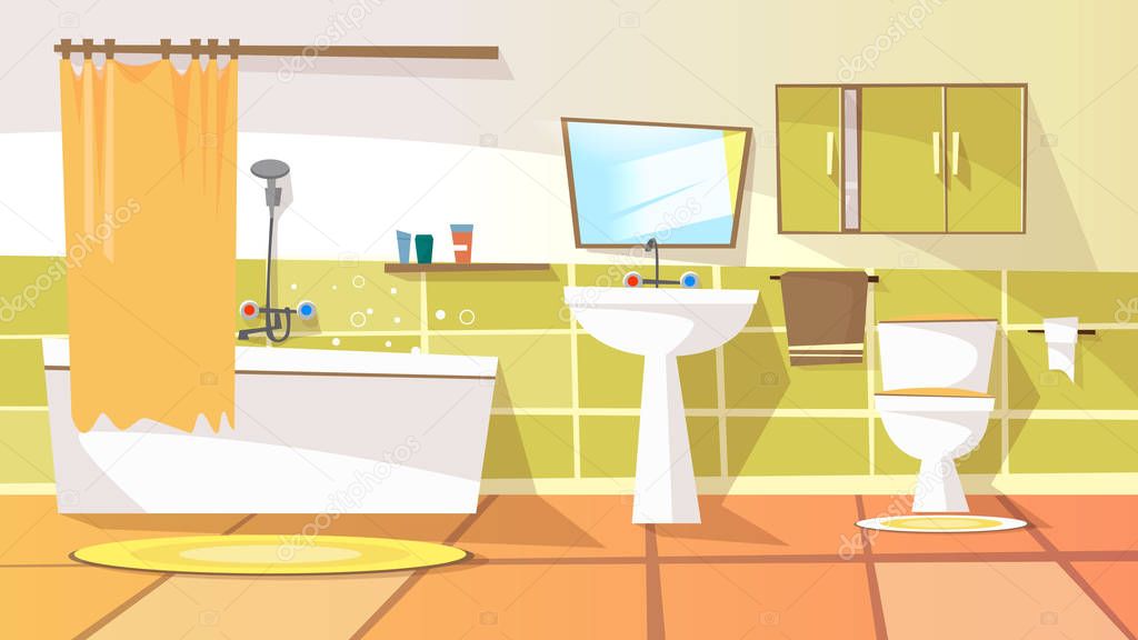 Fondo interior de cuarto de baño de dibujos animados de vector