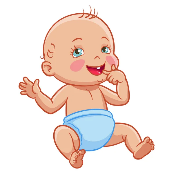 Vector cartoon infant baby sitting smiling diaper — Stock Vector