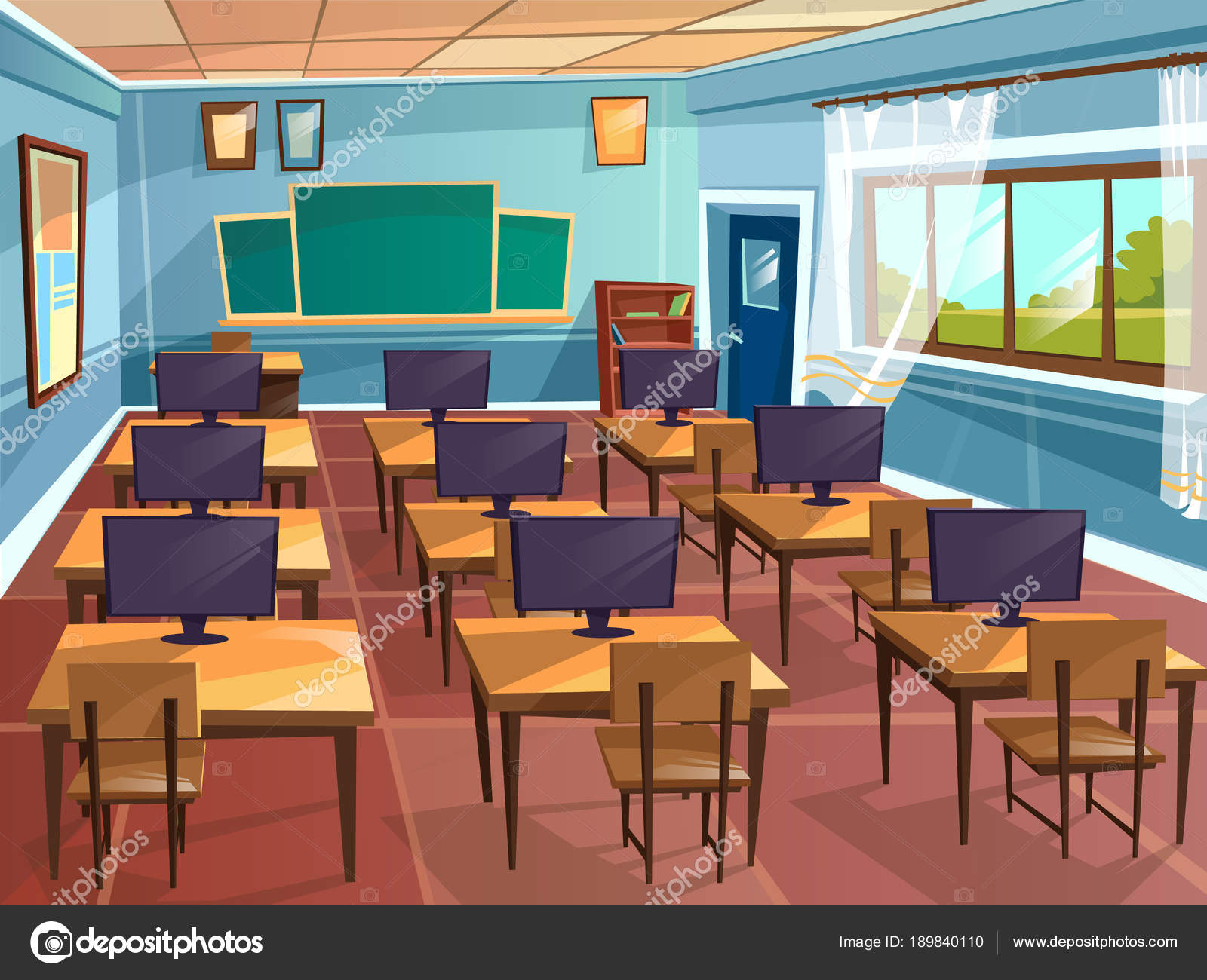 Vector cartoon empty school, college classroom Stock Vector Image by  ©vectorpouch #189840110