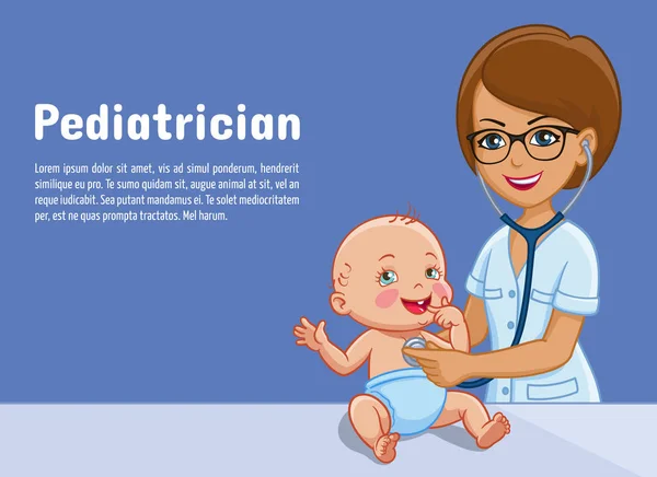 Barnläkare och baby vektor tecknad illustration av pediatrik medicin för nyfödda medicinsk platt design — Stock vektor