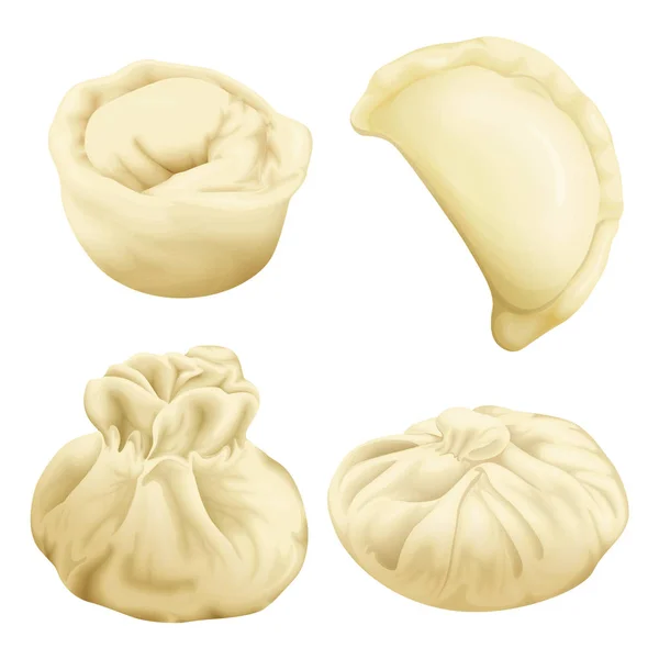 Vector realistic 3d dumplings baozi khinkali — Stock Vector