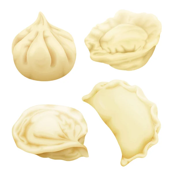 Vetor realista 3d bolinhos pelmeni khinkali — Vetor de Stock