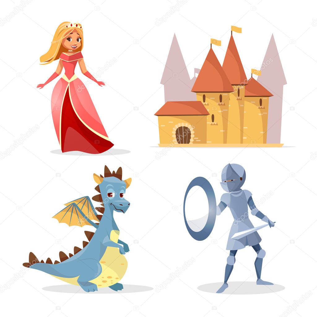 Vector cartoon medieval fairy tale characters set