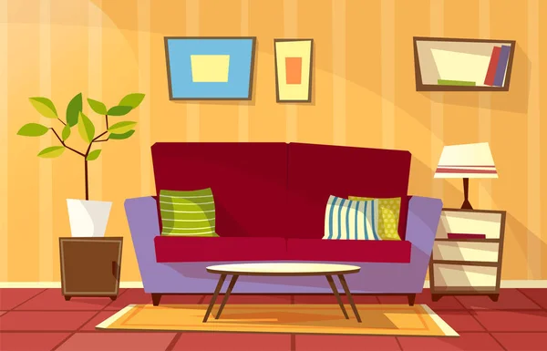 Vektor Cartoon Wohnzimmer Wohnung Interieur — Stockvektor