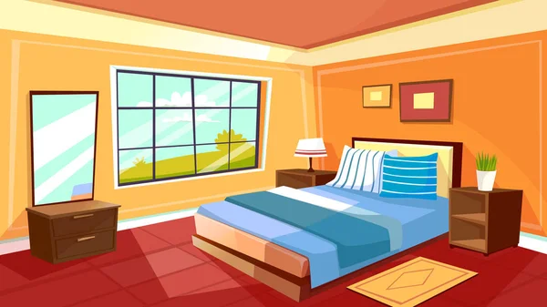 Vector cartoon bedroom interior background — Stock Vector