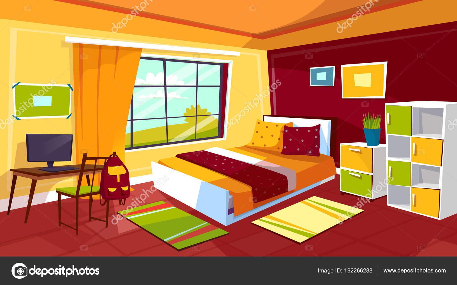 Teenager dormitorio vector de dibujos animados ilustración de la chica