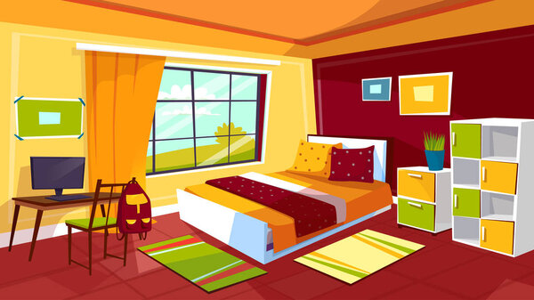 Teenager bedroom vector cartoon illustration of teen girl or boy room interior furniture background