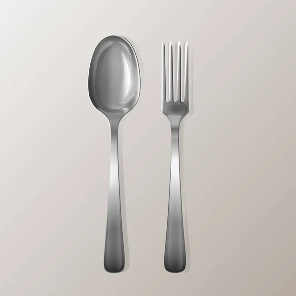 Vector realistic fork and spoon, silver cutlery — Stock Vector