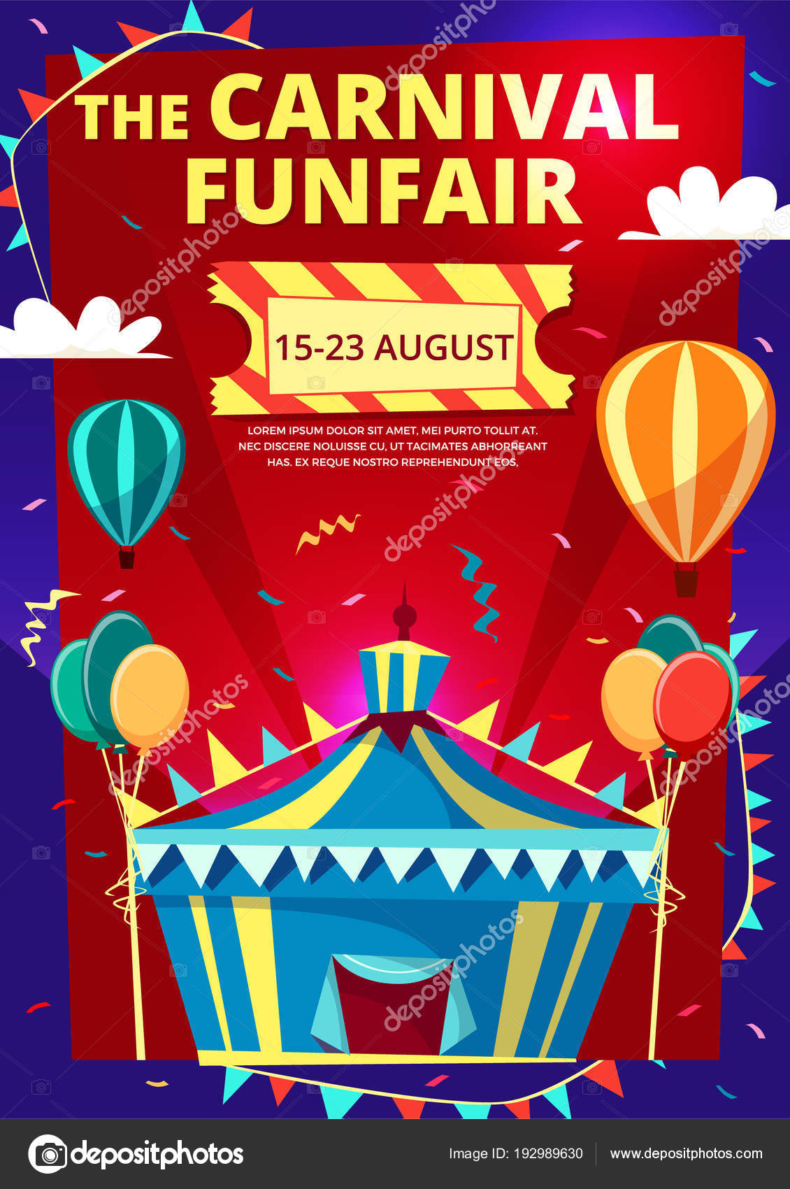 carnival funfair vector cartoon illustration of circus fun fair flyer template