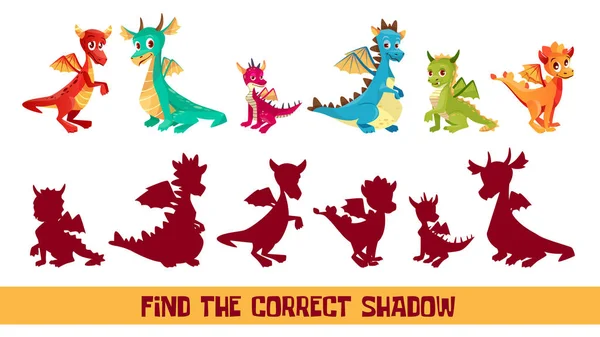 Niño dragón encontrar la sombra correcta juego vector de dibujos animados ilustración — Vector de stock