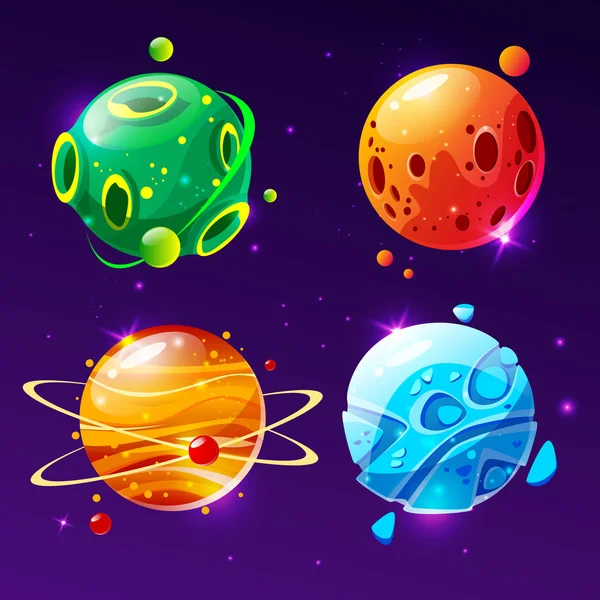 Planètes vectorielles de dessin animé pour jeu de conception — Image vectorielle
