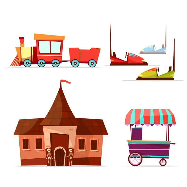 Vector cartoon pretpark attracties instellen. — Stockvector