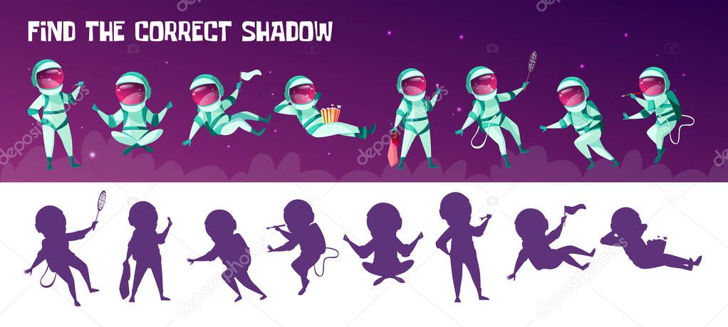 Vector correct shadow kid game with spacemen