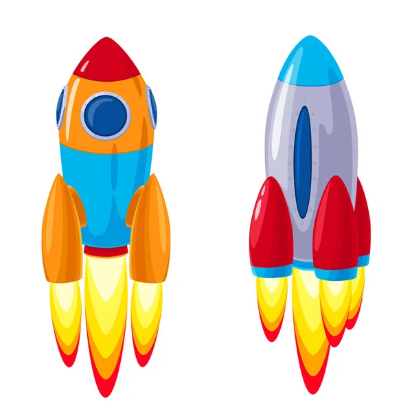 Vector cartoon rockets, spaceships set — Stock Vector