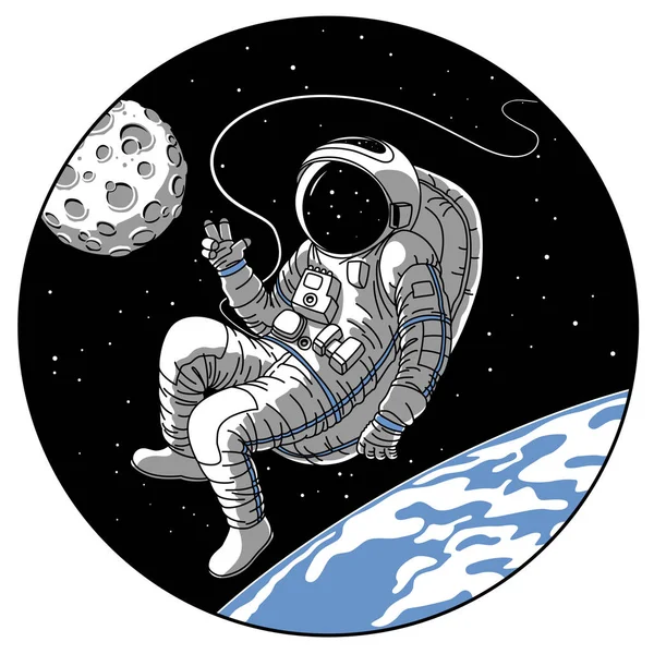 Kosmonaut nebo kosmonaut v otevřeném prostoru vektorové skici ilustrace — Stockový vektor