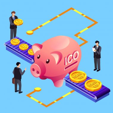 Cryptocurrency ICO simge bitcoin Satım vektör çizim