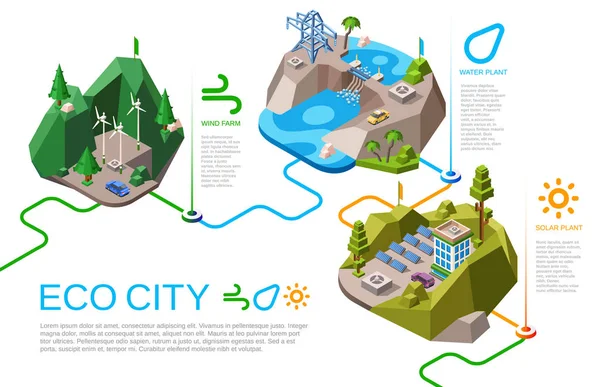 Eco ciudad energía vector ilustración isométrica — Archivo Imágenes Vectoriales