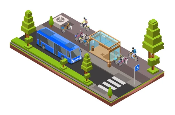 Vektor isometric halte bus cross section - Stok Vektor